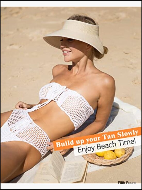 Wide Brim Straw Sun Hat UPF 80+ Foldable Packable Adjustable Ponytail Opening main image 4